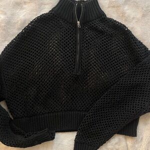 Olivaceous Black Mesh Knit Women's pullover